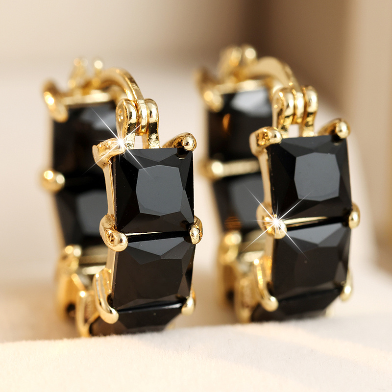 Women's Retro Black Square Synthetic Zirconia Hoop Earrings